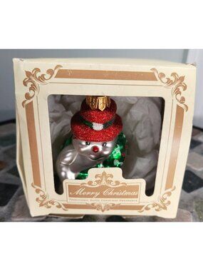 IMPULS Poland Mouth Blown Hand Painted Christmas Holiday Snowman Ornament 3"